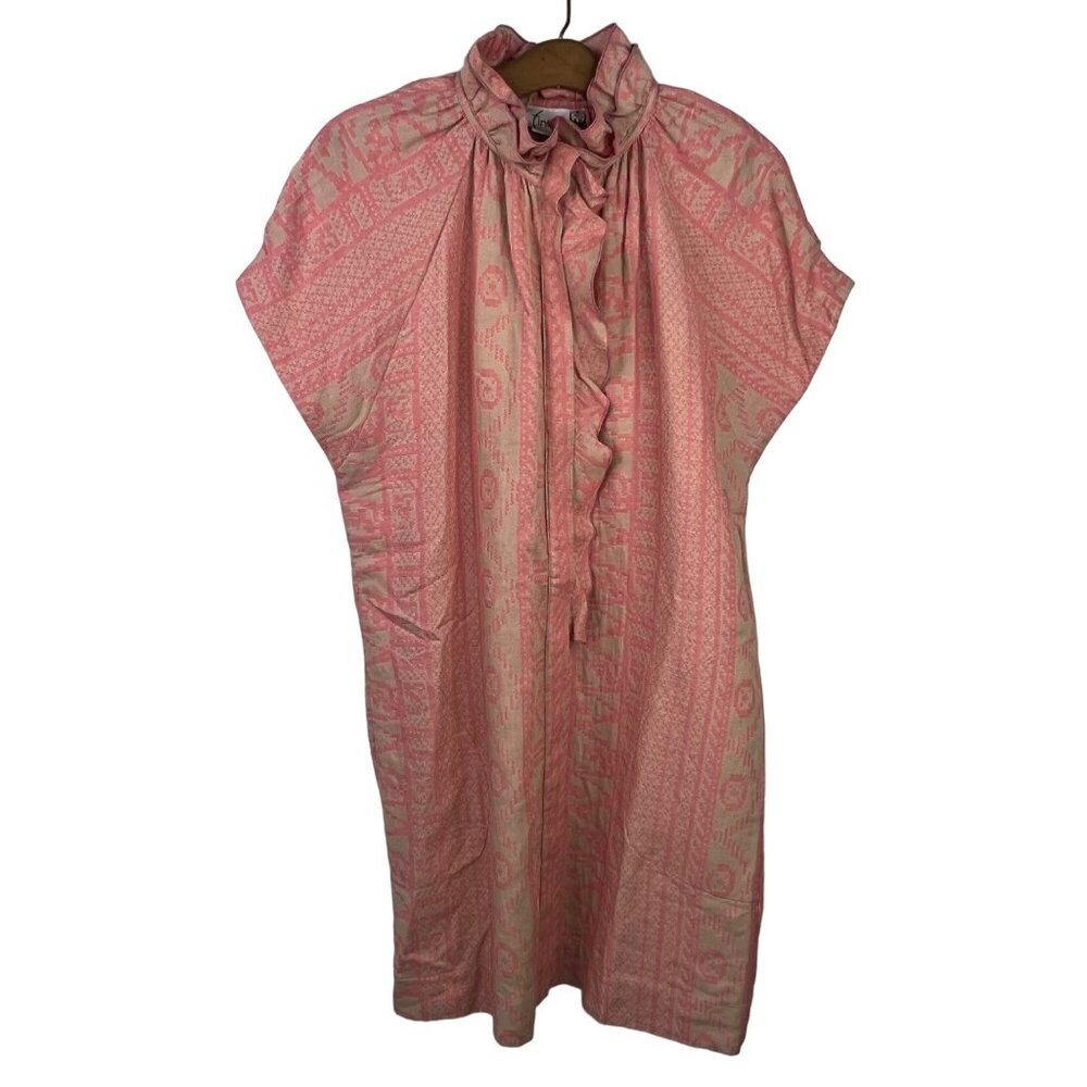 Finely Shift Dress Size Small Frankie Ethnic Jacquard Ruffled Trim Pink NEW